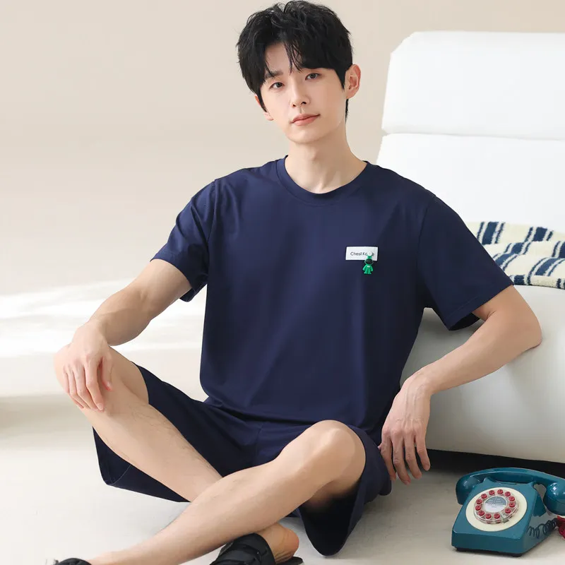 Men's Modal Summer Homewear Teenage Pajama Set Ice Silk Short Sleeve Plus Size Sports Style Suitable for Wearing Outside
