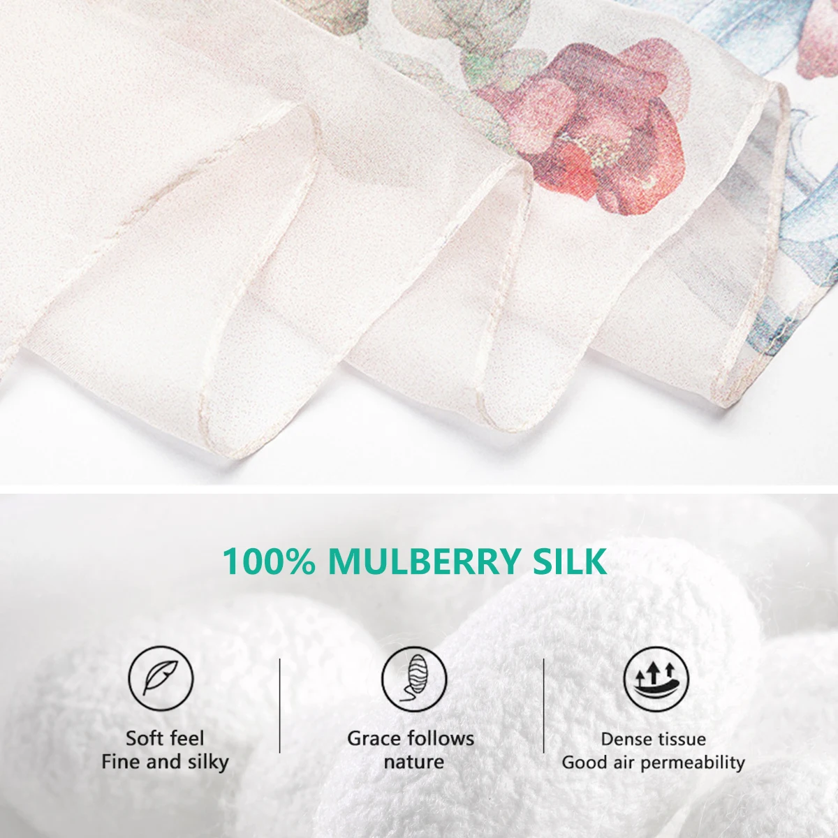 2023 new mulberry silk scarf women's thin summer all-matching printed scarf beach scarf mulberry silk bib