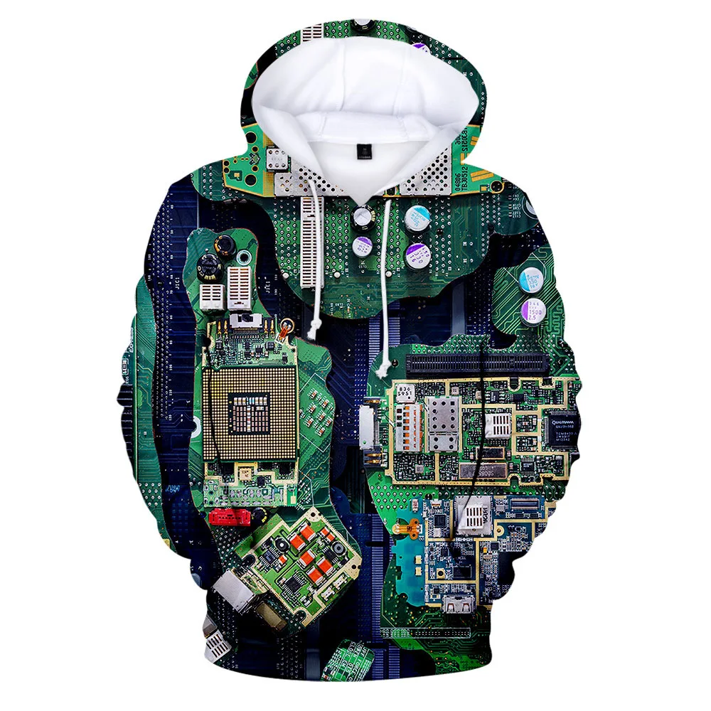 Sudadera con capucha para hombre, jersey con estampado 3D de placa de circuito de Chip electrónico creativo, estilo Harajuku, ropa de otoño, novedad