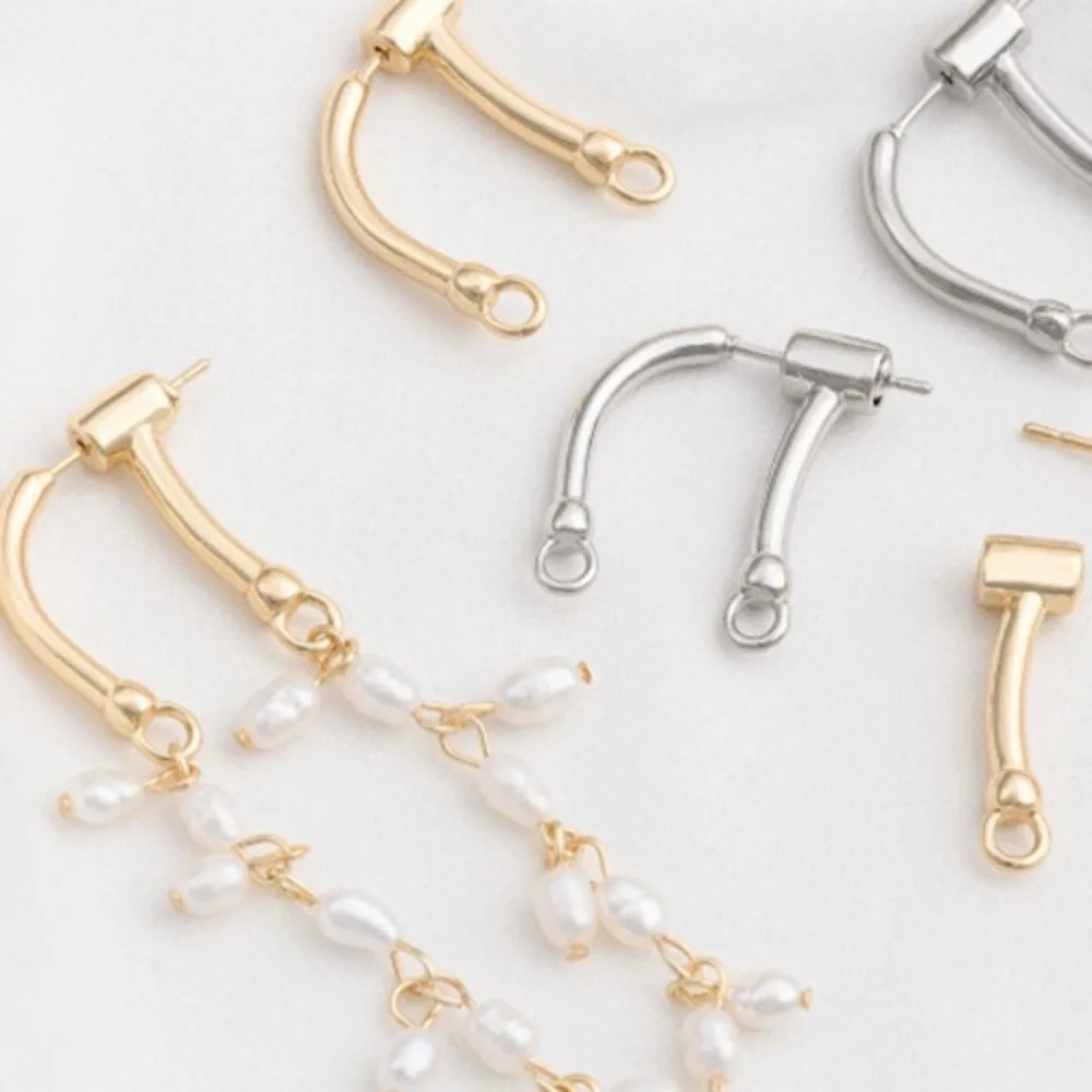 

Медный 14-каратный золотой цвет с подвесными кольцами, серьги с затычками для ушей, двойные серьги ручной работы с жемчугом, аксессуары, материал