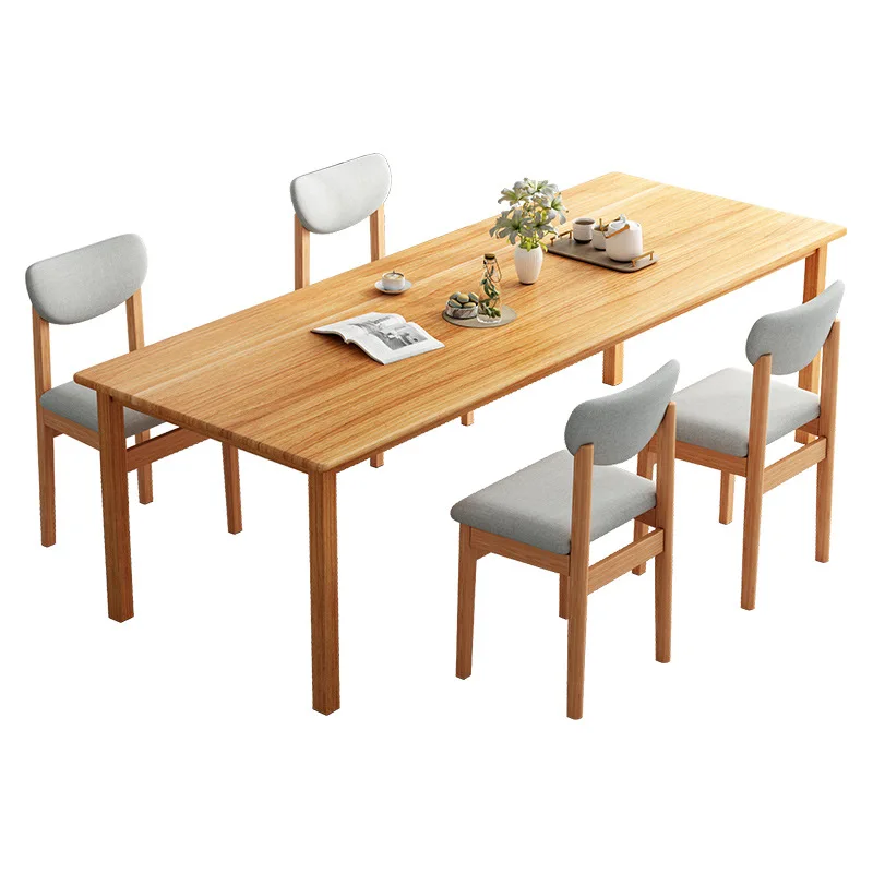 

All solid wood dining table log wind rectangular table and chair combination household dining table