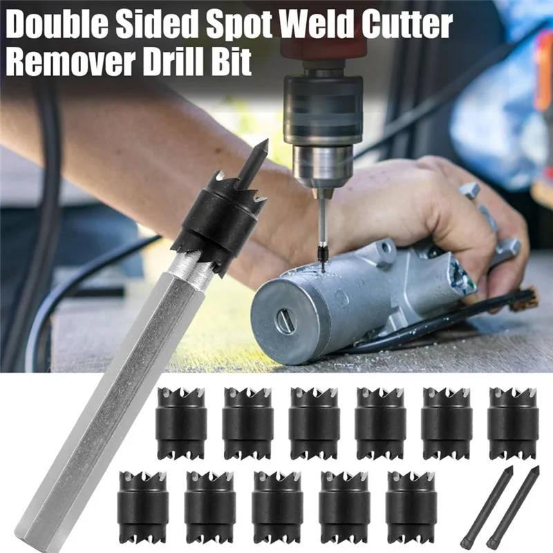 

TKOH-Spot Weld Cutter Sets 14-Pack With Hex Shank Sheet Metal Hole Cutters Double-Sided 3/8" HSS Drill Bits For Spot Welding