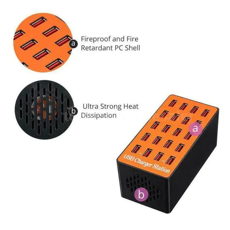 

Smart 20 USB Ports Charger Red 16A Desktop Power Adapter Efficient Device Identification Safe USB Charger for Home Travel