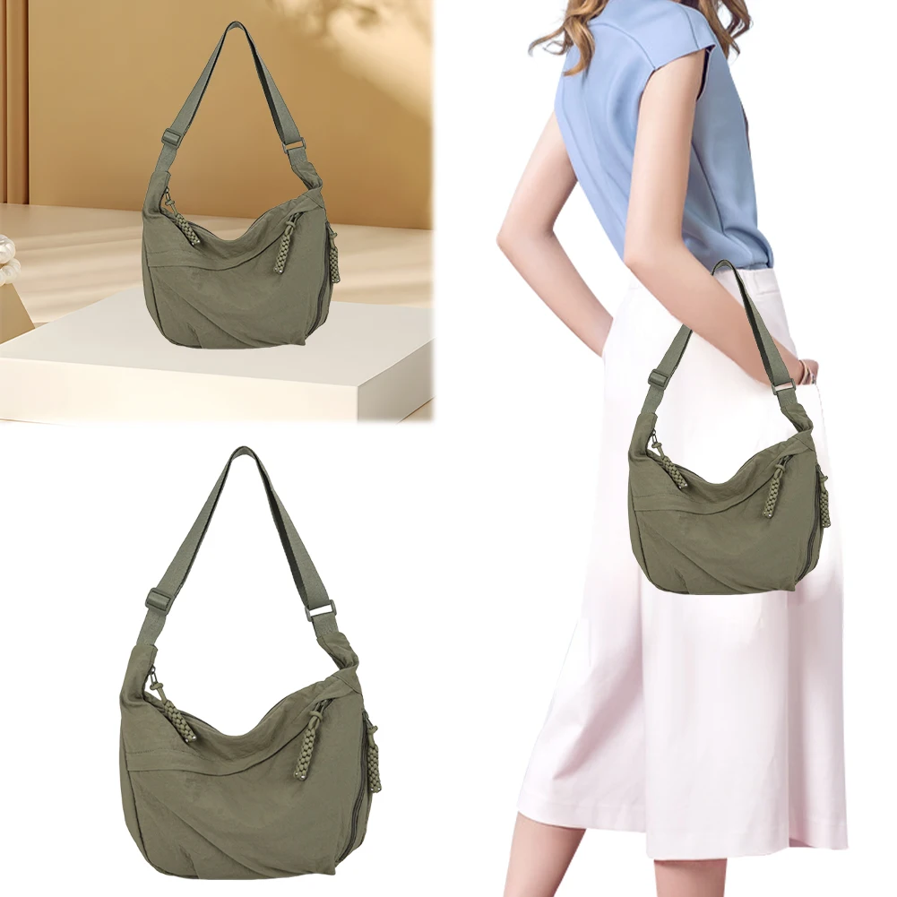 

Women Hobo Sling Bag Multi-pockets Moon Shoulder Bag Large Capacity Nylon Half Moon Bag Adjustable Strap Lightweight Sling Bag
