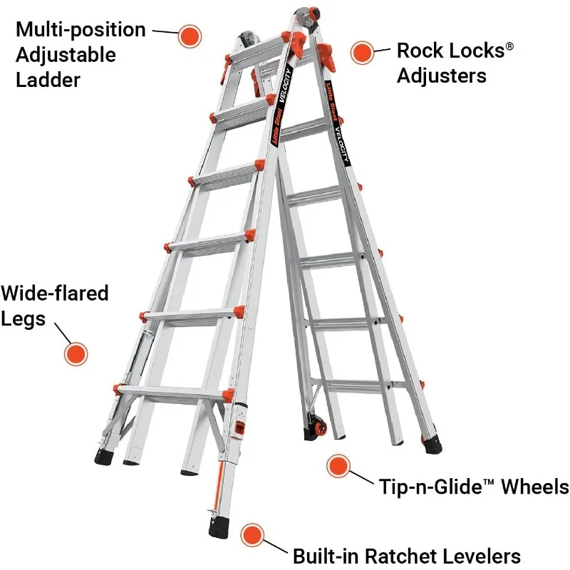 Ladder Systems, Velocity with Wheels, M22, 22 Ft, Multi-Position Ladder, Aluminum, Type 1A, 300 Lbs Weight Rating,