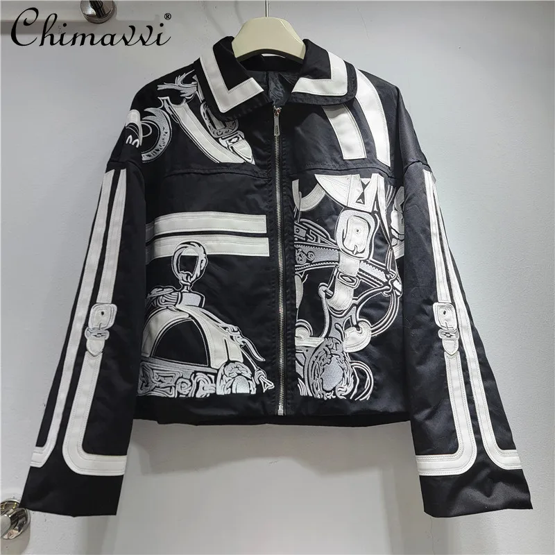 

Spring New Heavy Embroidery Patchwork Design Women's Loose Casual Short Top Fashion Long Sleeve Loose Personality Jacket