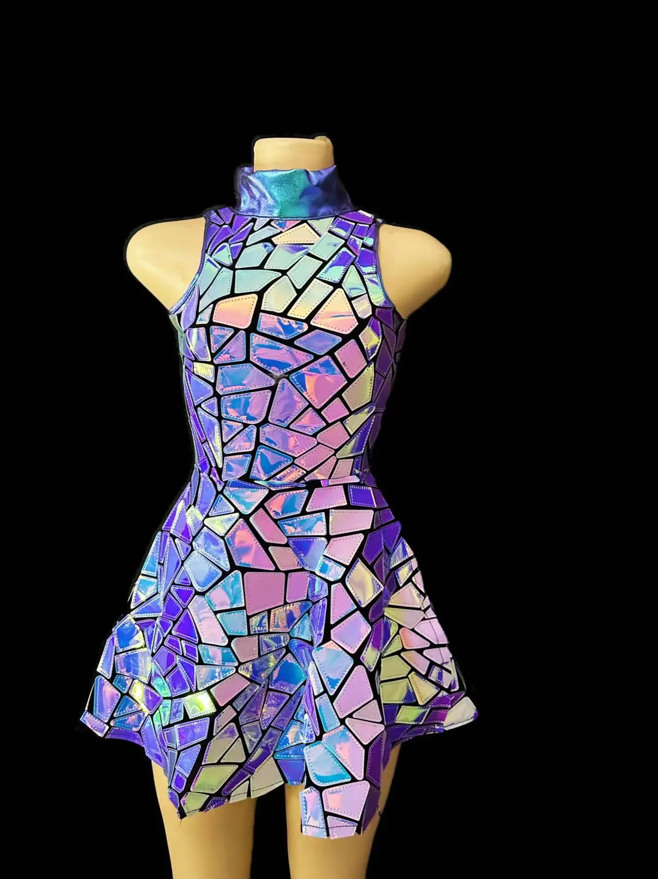 Vestido corto sin mangas con lentejuelas, traje con espejo láser, rojo, morado, azul, dorado, cantante, bailarina, Bar, club nocturno, escenario, cumpleaños, baile de graduación, espectáculo