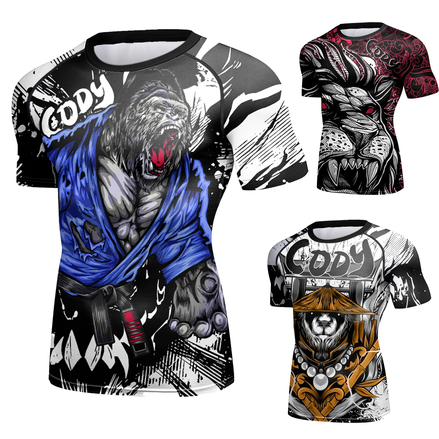 Men Printed Sports T-Shirts Fashion Compression Boxing Fighting Wear Cool jiu jitsu  No Gi Rashguard Training Gym Clothes