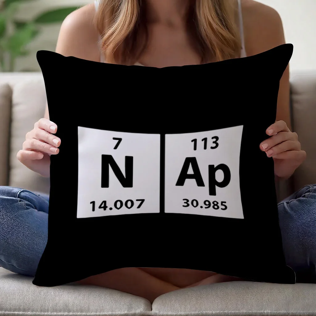 Short Plush “Nap (N + Ap)” Chemistry Pillowcase  Double Sided Printed Zipper Cushion Cover Periodic Table Design Science Gift