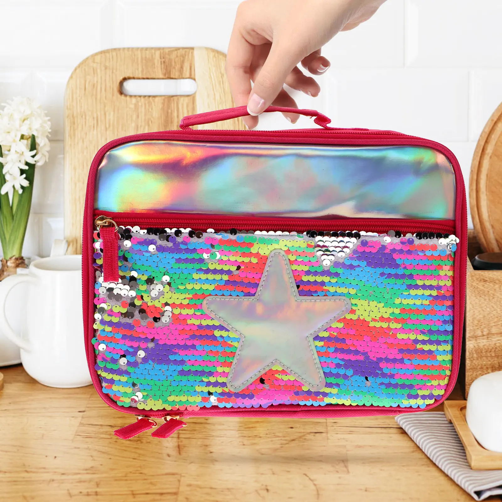 

1Pcs Insulated Sequin Lunch Bag Lightweight Waterproof Heat Retaining Portable Lunch Tote Large Capacity for Office School