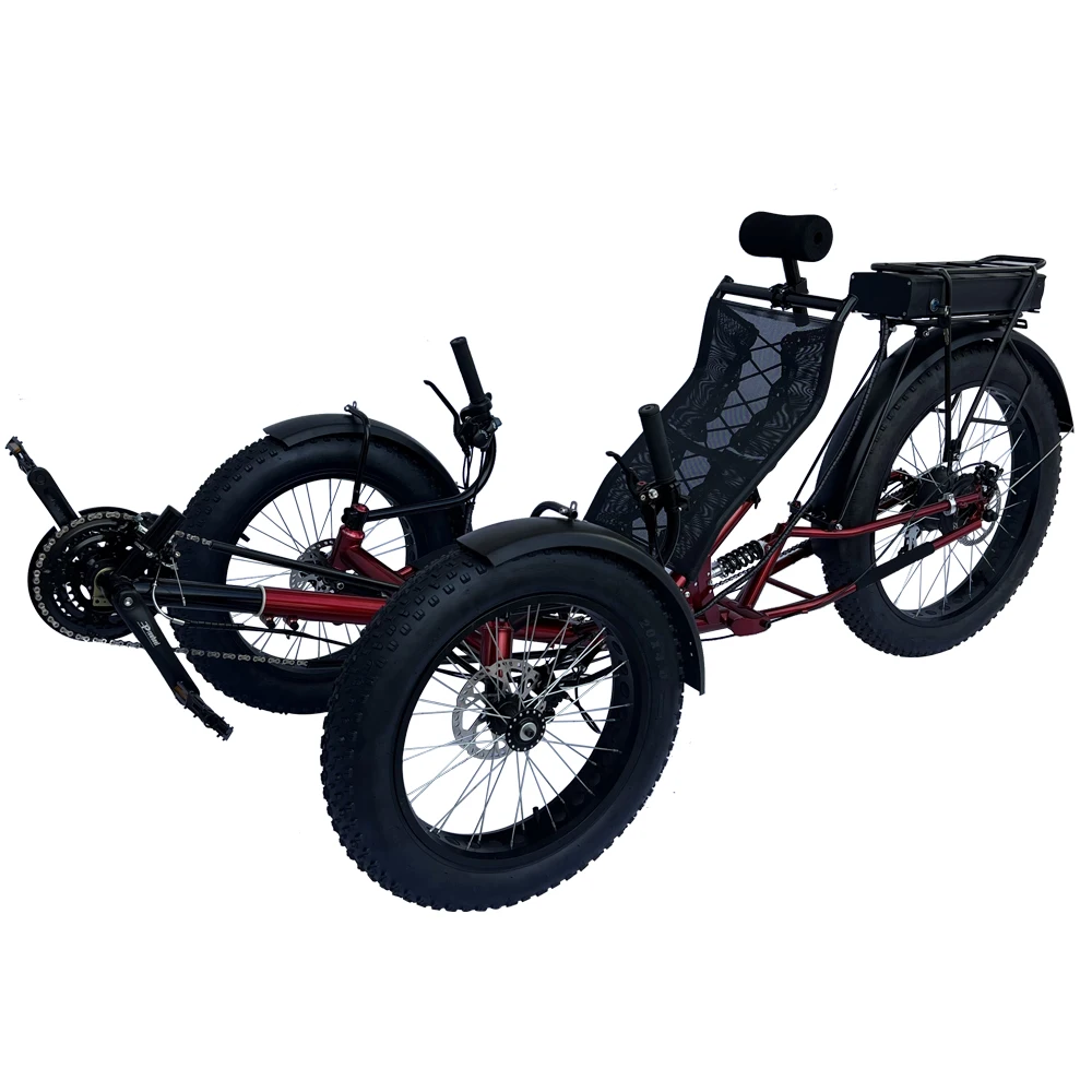

Free Shipping Door to Door 500watt Motor Electric Assisted Fat Tyre Recumbent Trike with Rear Suspension Foldable Bicycle
