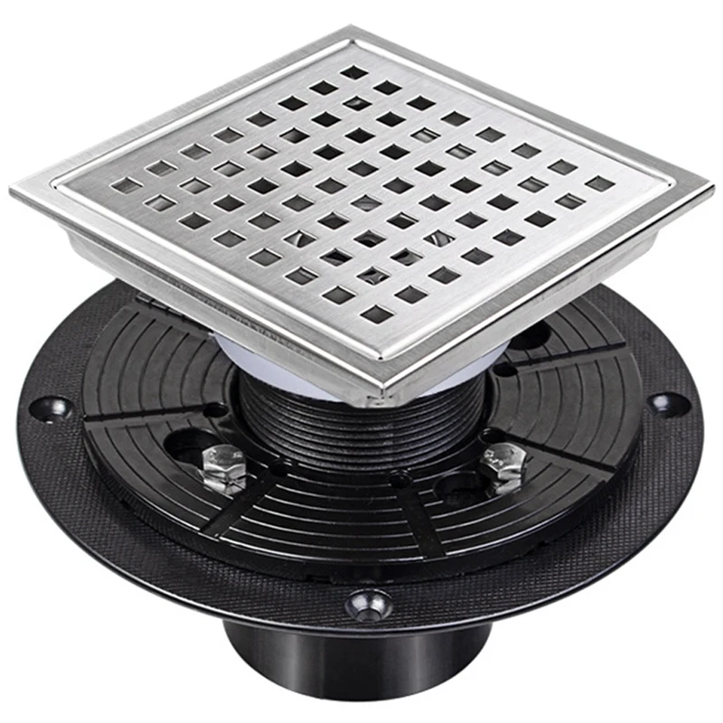 

Stainless Steel Grid Mesh Shower Drain With Flange Brushed Nickel Floor Drain For Shower, Removable