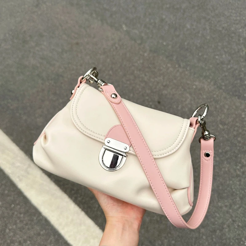 Fashion Sweet Women Simple Crossbody Bags Vintage Y2k Aesthetic Casual Shoulder Bag Soft Leather All Match Handbag Korean Trendy