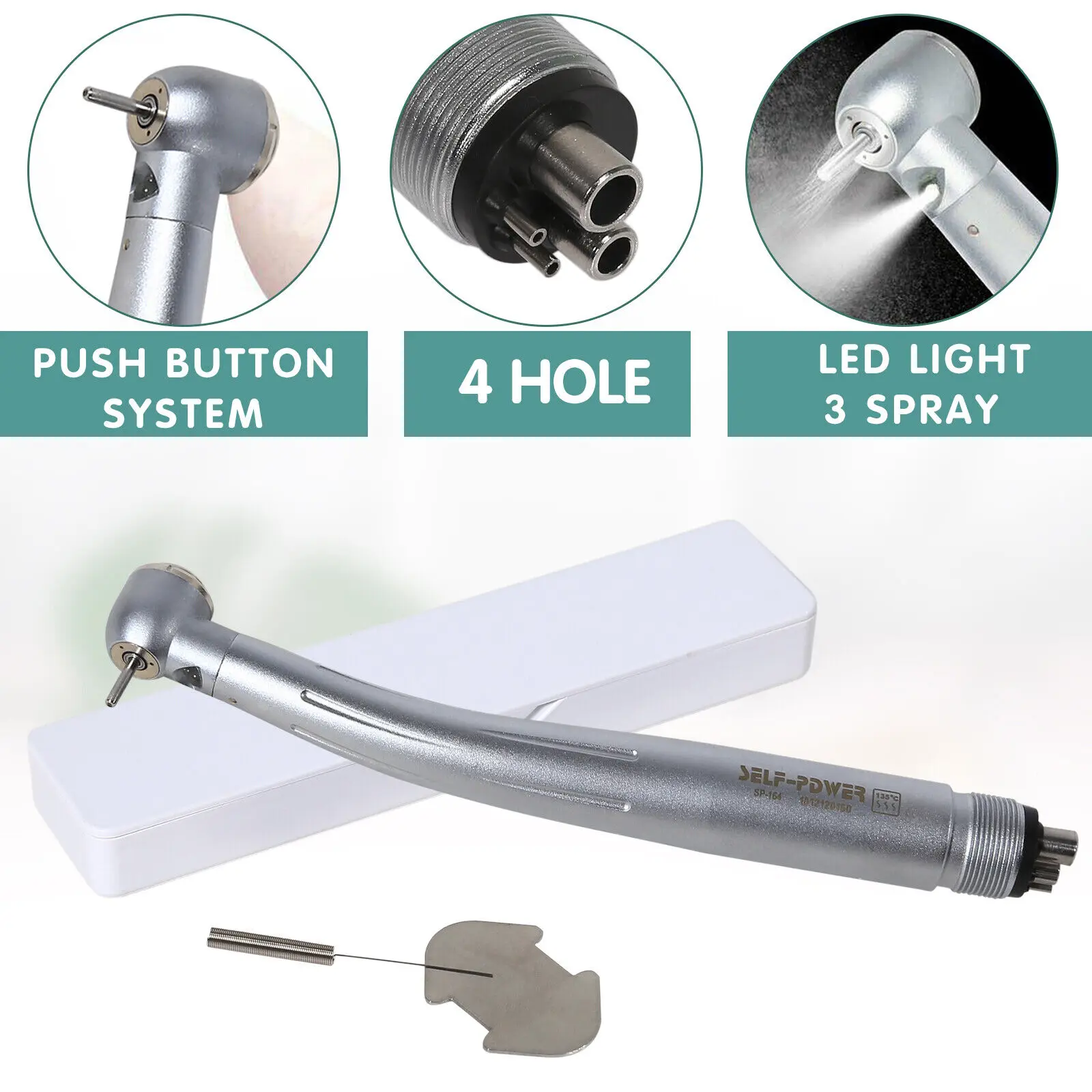 

Dental E-generator LED Light Fiber Optic Turbine Handpiece Push Button Type 4Hole Self-power Fit Nsk