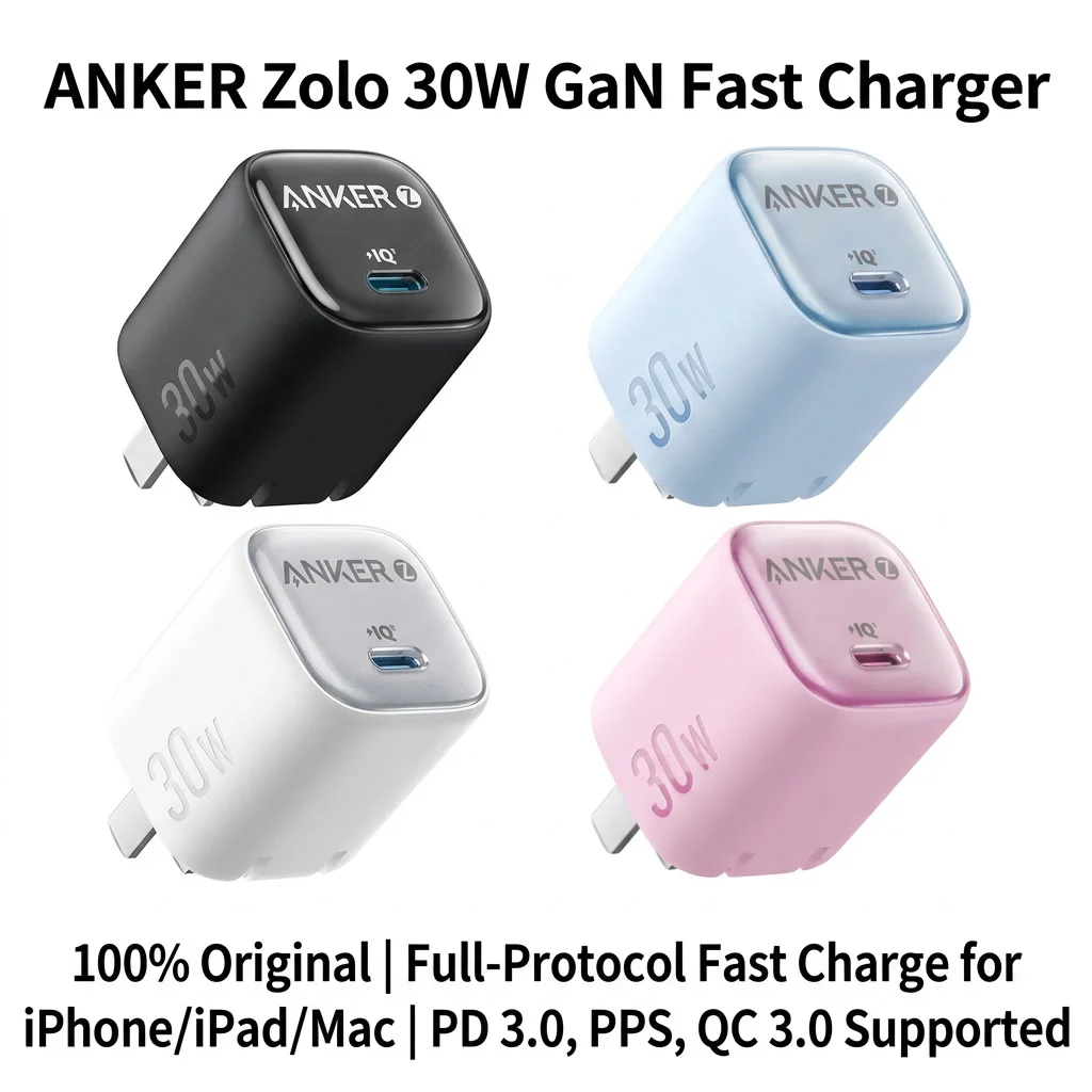 Anker Zolo 30W GaN USB‑C PD Fast Wall Charger IceCharge Foldable Portable Travel Charger For Smartphone Tablet Earbuds