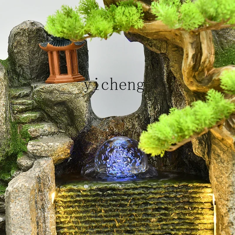 W28 Large Floor Rockery Flowing Water Fountain Circulating Water Ornament Garden Resin Decoration