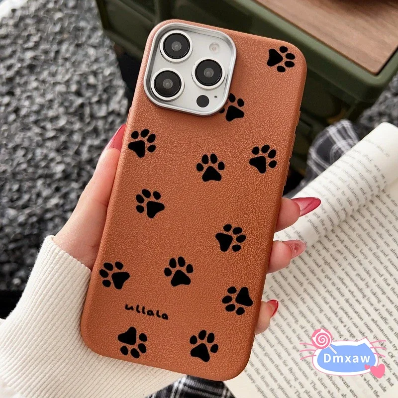 For OPPO A77 A77s A57s A57E A17K A15s A35 A16s A16K A16E A94 A74 A95 A53s Phone Caser Paw Prints Leather Cute Simple Soft Cover