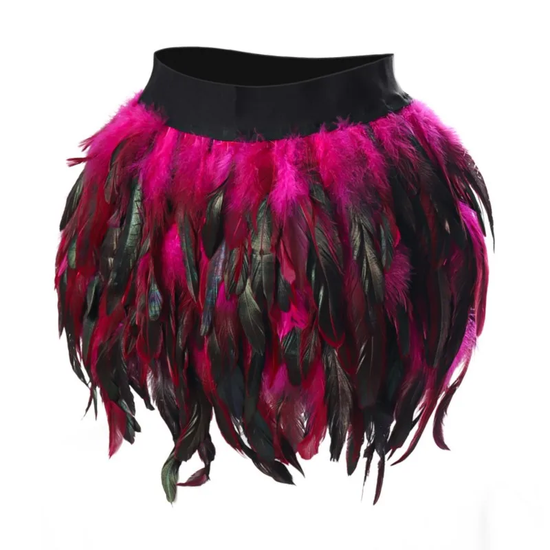 Women's Festival Carnival Party Prom Feather A-line Skirt Female Sexy Bar Jazzy Multicolor Irregular Dance Skirt Gothic Style