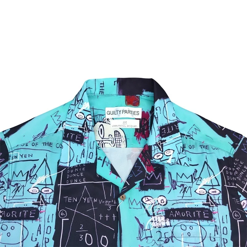 WACKO MARIA Print Graffiti Hawaii Short Sleeve Shirt High Quality Cuban Neck Casual Mens Loose Womens Brand Shirt