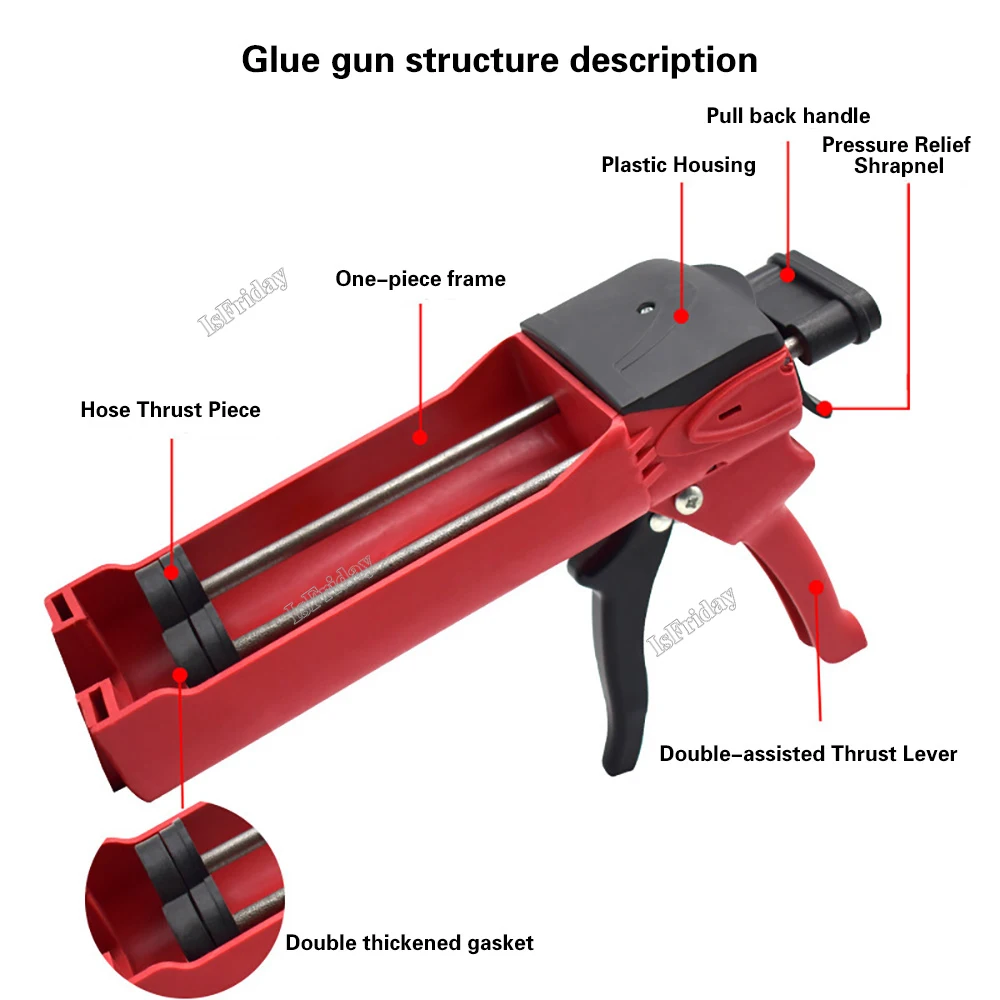 Pistola de cartucho de doble componente de acero, aplicador Manual hidráulico de mano, pistola de pegamento de calafateo para costura de azulejos de cerámica, reparación del hogar, 400ml