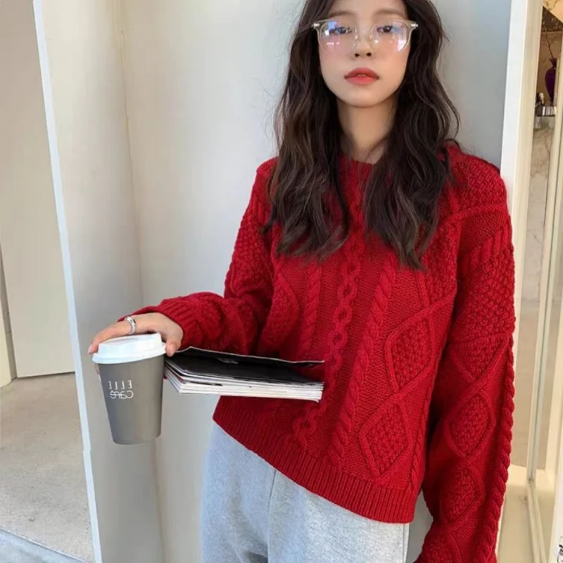 المرأة الياقة المستديرة سترة 100% ميرينو كنزة صوفية من الصوف الخريف الشتاء طويلة الأكمام الإناث فضفاضة الصوف تريكو بلوزات على الموضة #4