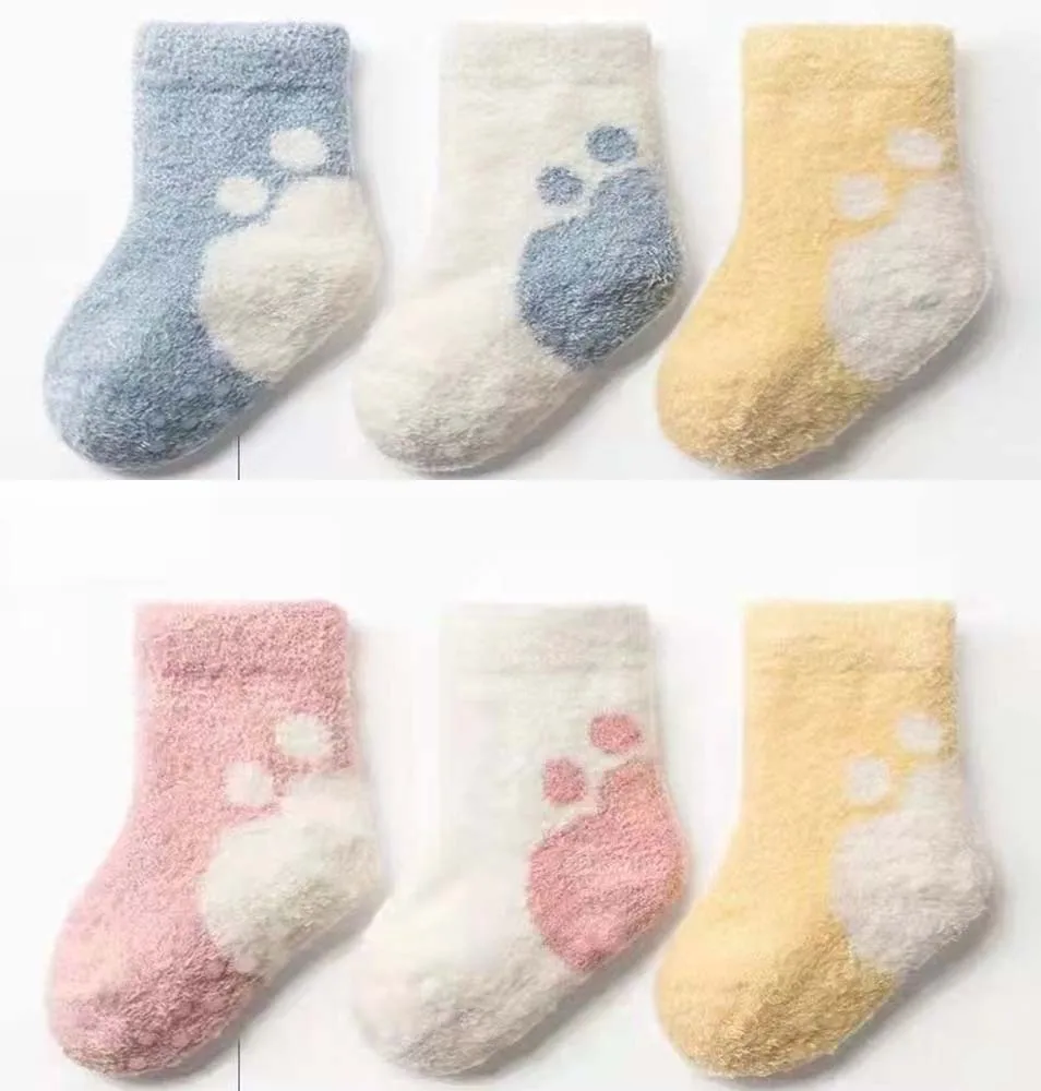 3PCS Set Baby Socks Sbring Autumn and Winter Thick Warm Baby Plush Socks Children\'s Coral Velvet Floor Socks 0-3 Years Old