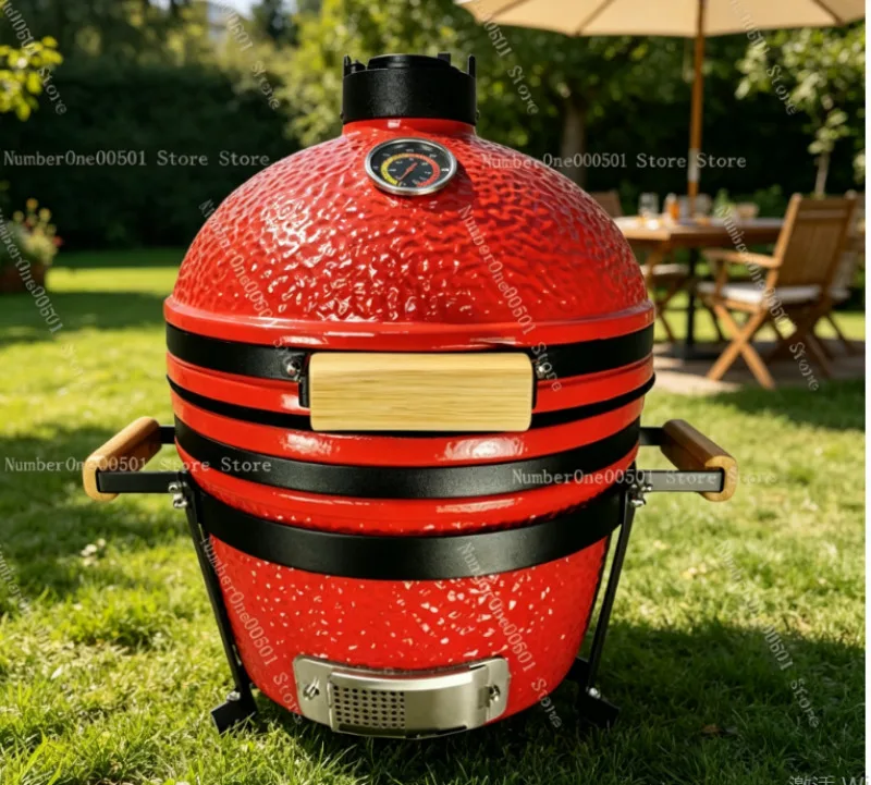 

16 Inch Ceramic Grill Outdoor BBQ Portable Smoker Egg Style for Garden Patio Balcony Home Family Cooking