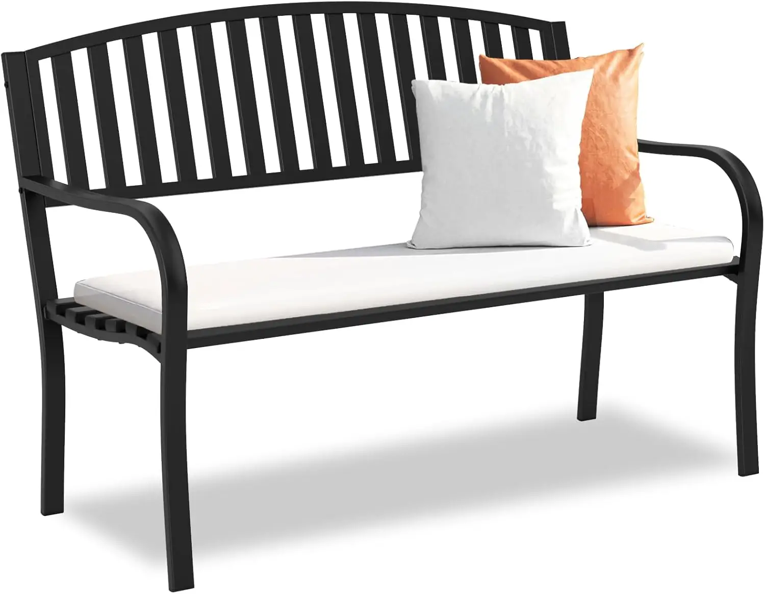 Outdoor Bench Garden Bench Weatherproof Anti Rust Heavy Duty Outside Bench Clearance Wrought Iron Metal Bench For Front Porch Patio Park Black