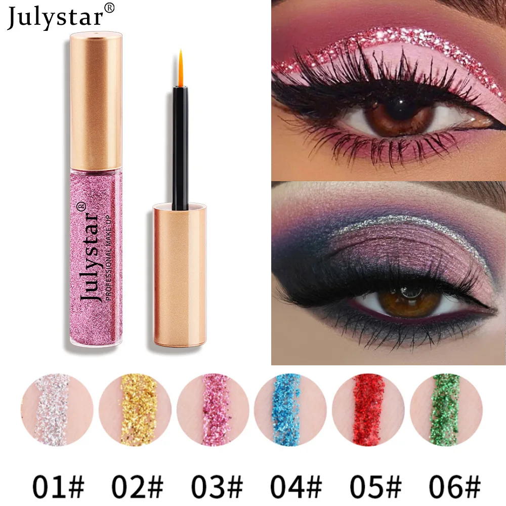 Julystar 6 Color Eye Cosmetics Waterproof Shiny Eye Liners Pen Make-up For Women Stereoscopic Contouring Liquid Eyeshadow Pen