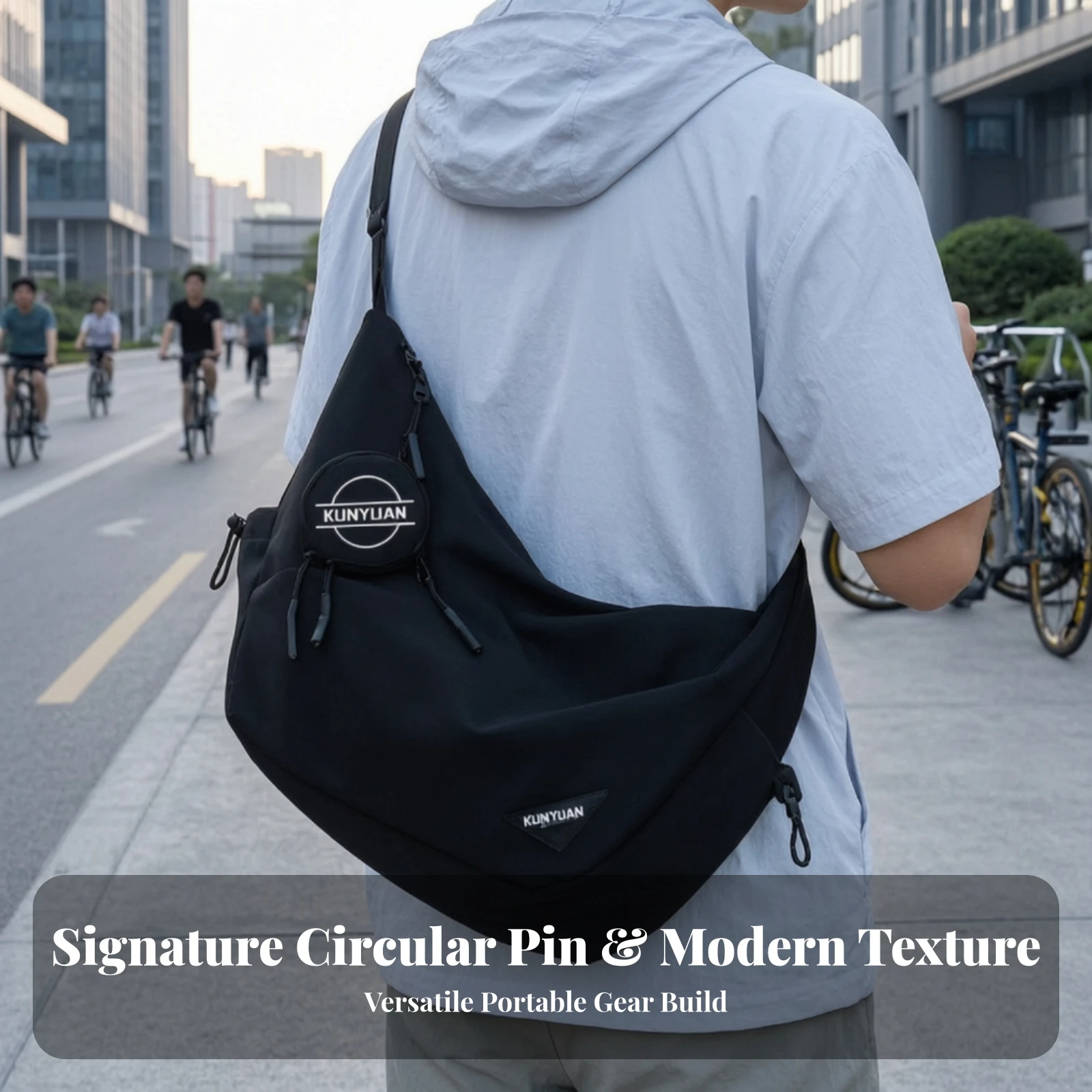 Nylon Crossbody Bag with Pendant Pocket Ultra-Lightweight Streetwear Sling Bag with Adjustable Strap Fashionable Spacious