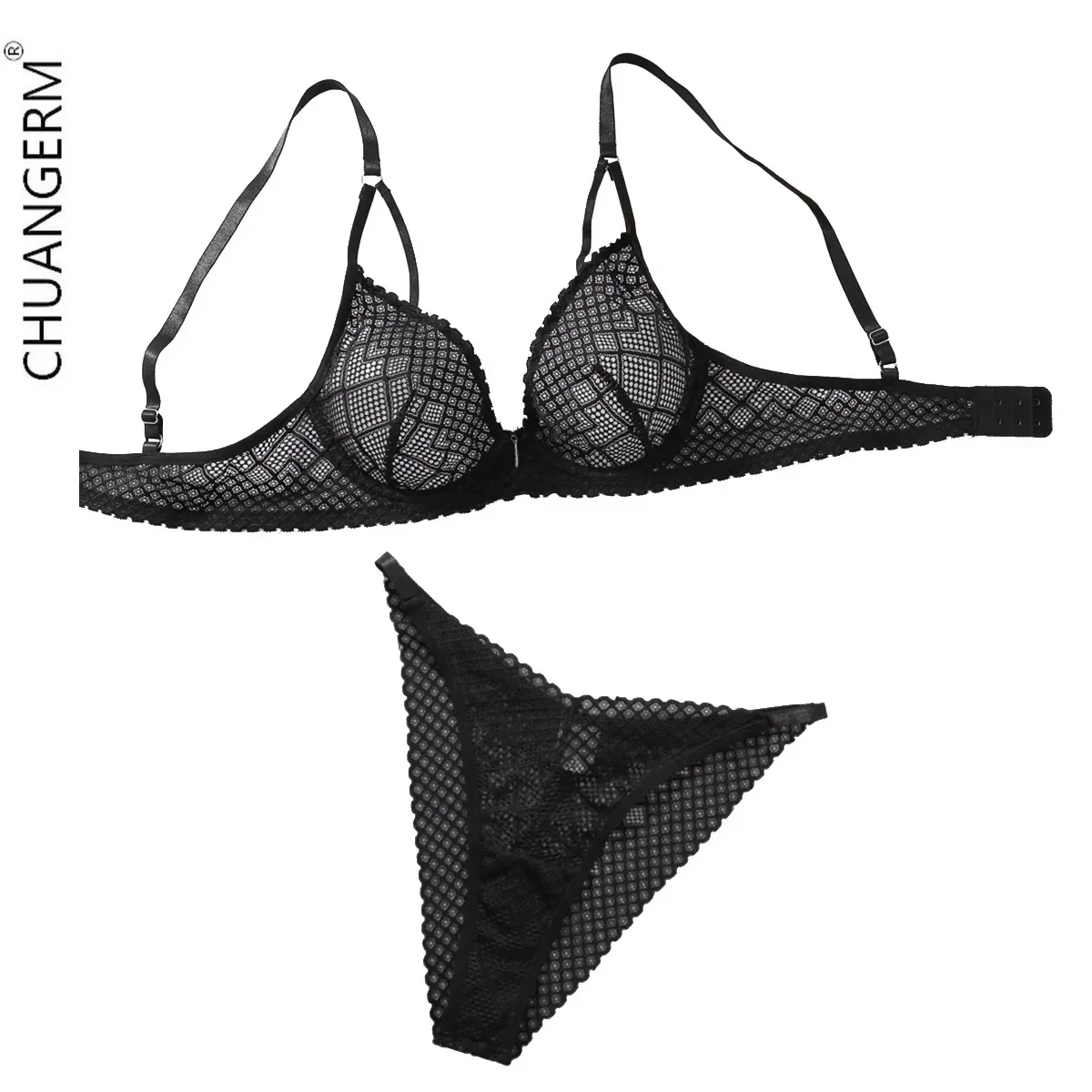 CHUANGERM Bra Set Sexy Outfits Lingerie Gather Together Female Underwear Lace Hol Low Cut Erotic Onlyfans Bra and Panties Sets