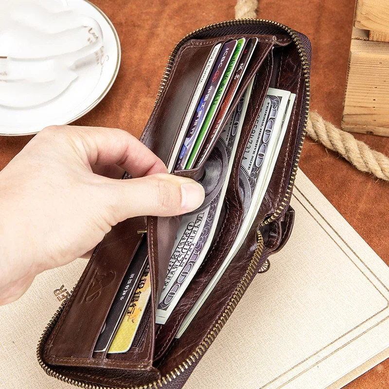 Cowhide Men's Wallet Top Layer Zero Wallets Genuine Leather Driver's License Bag Horizontal Multi Card Anti-theft Brush Holders