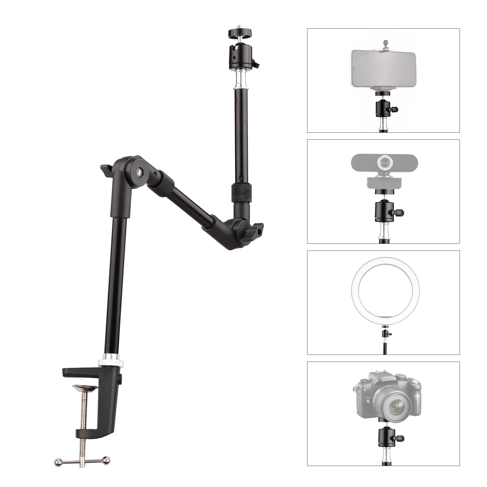 Andoer ST-01 Flexible Foldable Desk Mount Stand Metal Bracket 3kg Load Capacity for LED Ring Light Webcam Camera Smartphone