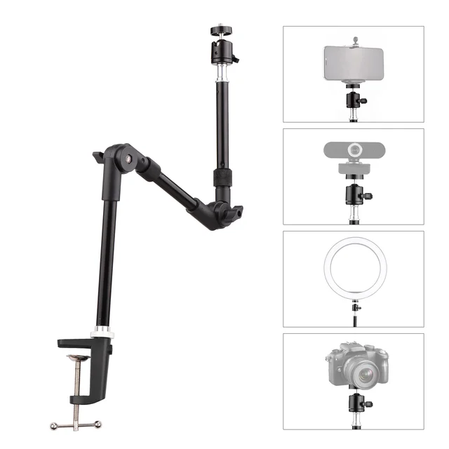 Andoer ST-01 Elastyczny, składany stojak na biurko Metalowy wspornik o udźwigu 3 kg do oświetlenia pierścieniowego LED Kamera internetowa Smartphone