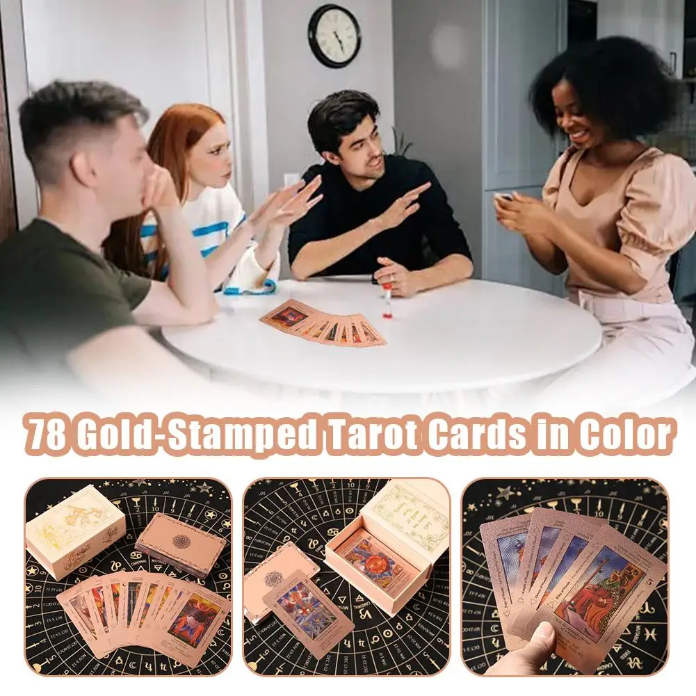 

НОВЫЙ подарочный набор из 78 карт Таро с золотым тиснением, водонепроницаемые и прочные карты Таро цвета розового золота, игрушки для домашних вечеринок и совместных игр для детей