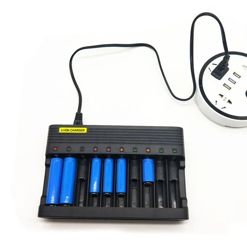 

10 Slot Intelligent Battery Charger 18650 Battery Adaptor Independently Chargeable with LED Indicator US/EU Plugs Available