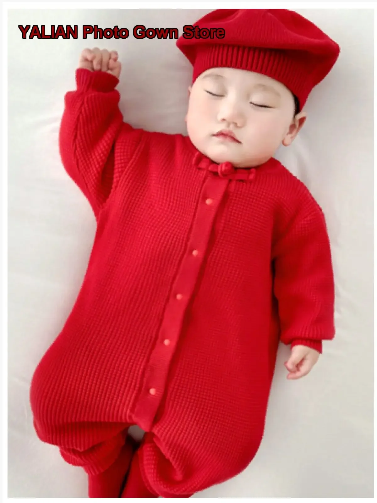 Infant Onesie Newborn Pure Cotton Round Neck Long Sleeves Fleece Lined Thickened Warm Solid Color Happy Celebration Outfit