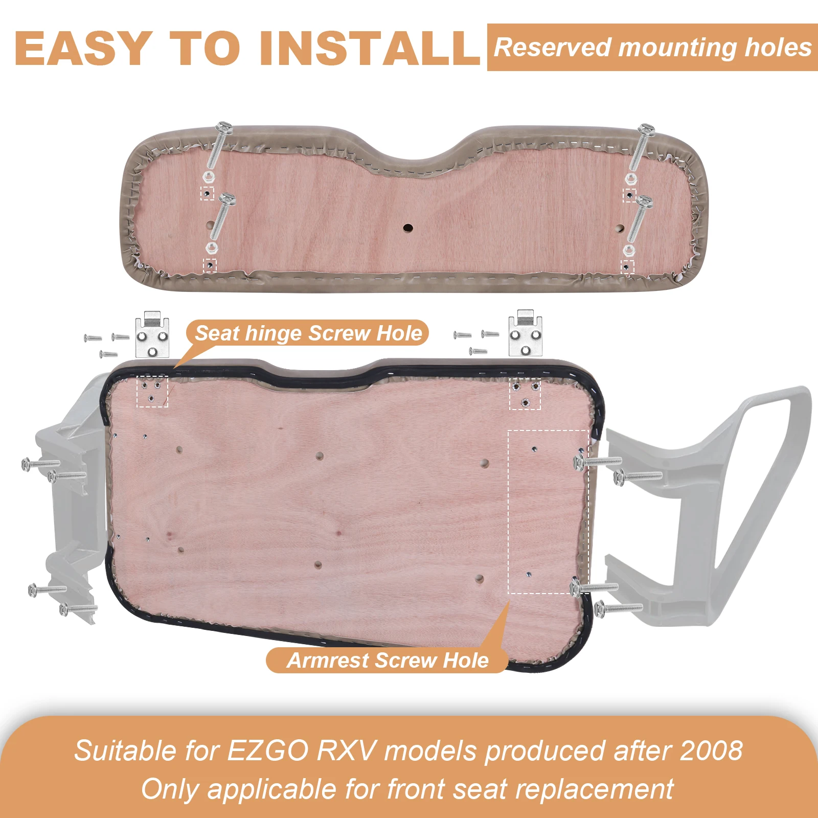 

Front Seat Back and Bottom Cushion Assembly Front Seat Soft Comfortable Cushion Replacement for EZGO RXV 2008-up Models