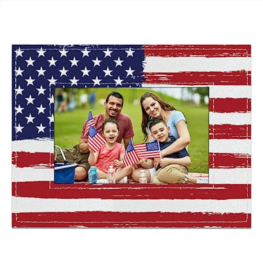 

American Flag Picture Frame - 4*6 Independence Day Wooden Photo Frame 4th of July Picture Frames Veterans Day Gift American Sta