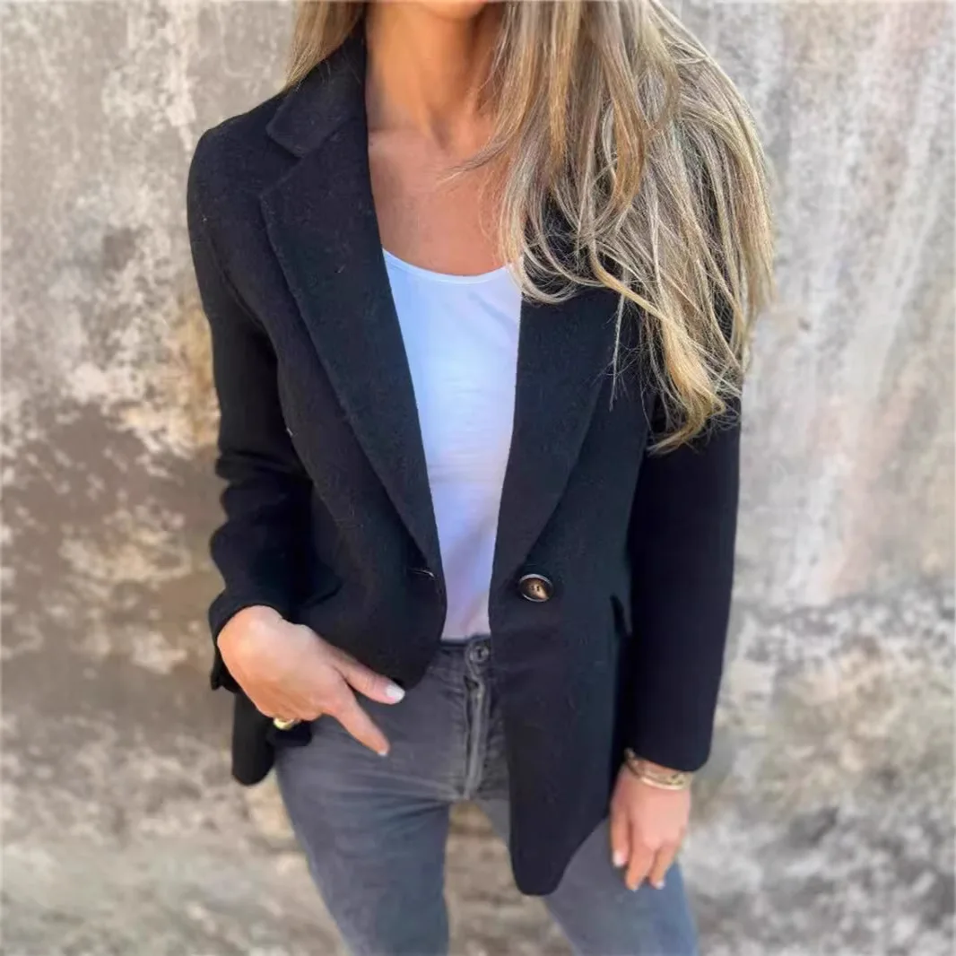 

Осень-зима 2024, повседневное однотонное шерстяное пальто на пуговицах, куртка