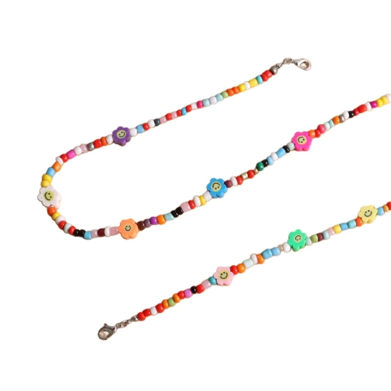 Colorful Resin Clay Beaded Necklace and Beads Bracelet Set Vibrant Accessories Dropsale