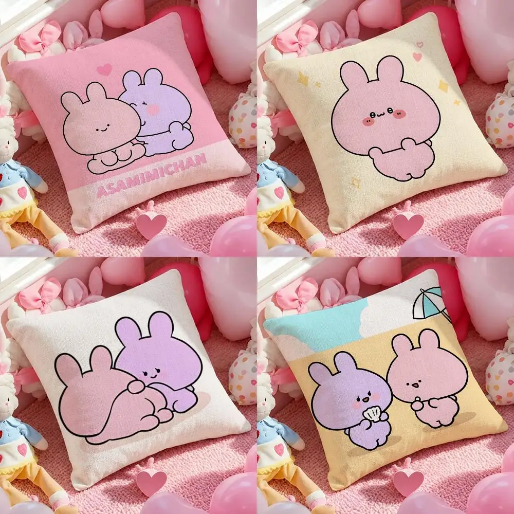 Character Asamimichan Cushion Cover Pink Linen Textured Double Sided Cushion Cover with Invisible Zipper for Home Decor