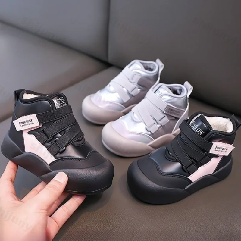 

Детские высокие повседневные хлопковые туфли на толстой подошве, зима 2024, модные трендовые универсальные теплые удобные плюшевые зимние ботинки для мальчиков