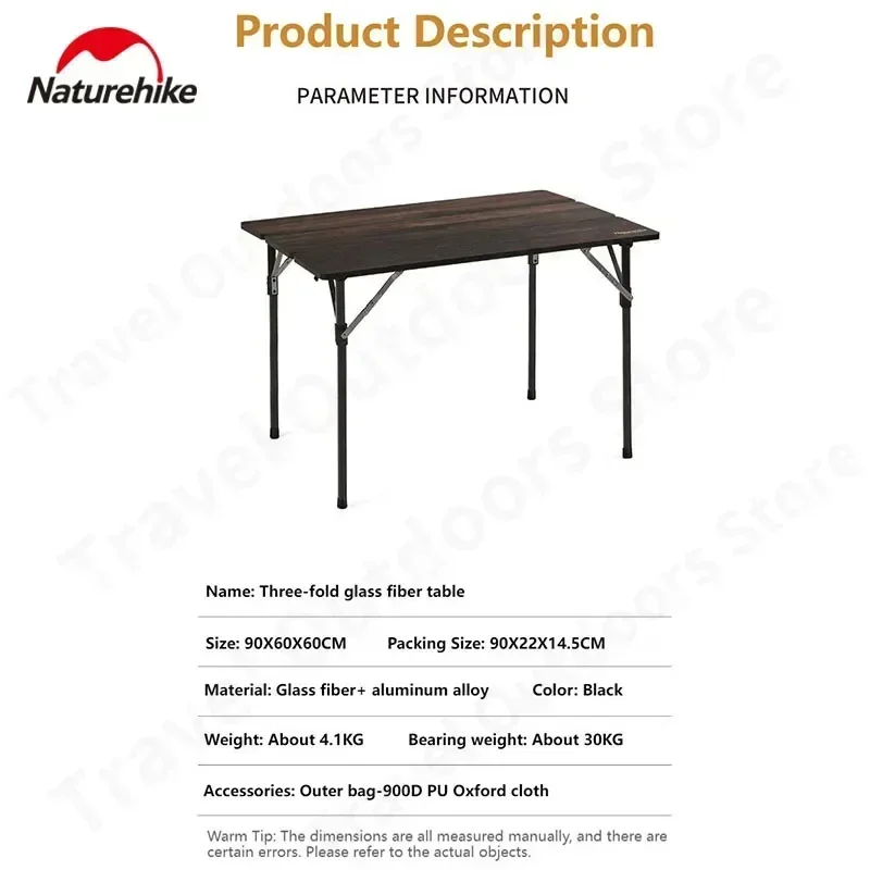 Naturehike Portable Camping Table Triple Folding Lightweight Glass Fiber Desk Outdoor Aluminum Alloy Tables Furniture With Bag