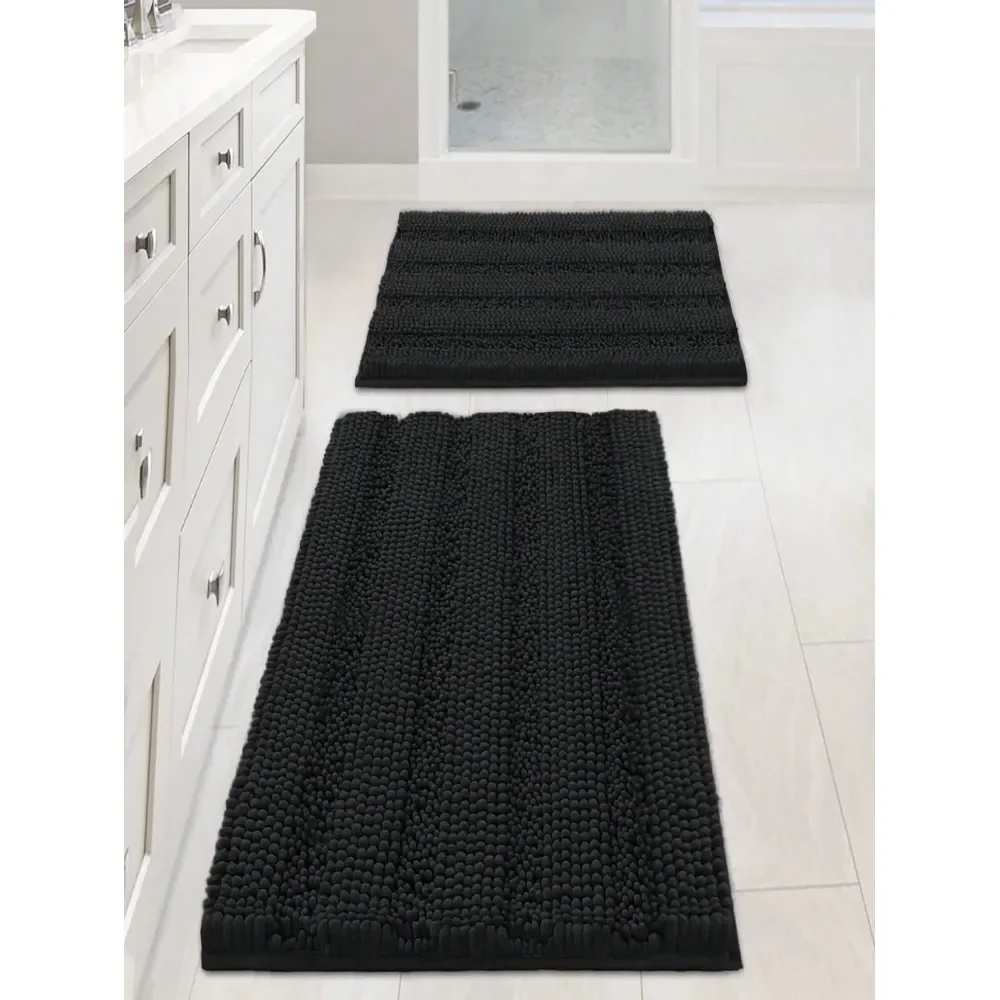 

Simple Solid Color Soft Absorbent NonSlip Chenille Bath Mat Set, Machine Washable Quick Dry Bathroom Rug, Suitable For Thanksgi