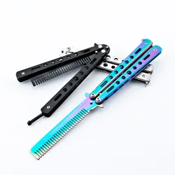 butterfly comb Stainless Steel Practice Training Butterfly Knife Comb Beard Moustache Brushe Salon Hairdressing Hair Styling