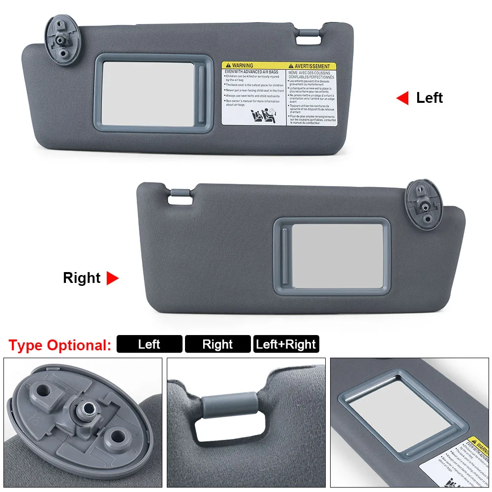 Gray Sun Visor Left Driver and Right Passenger Side 74320-04181-B1,74310-04081-B0 for Toyota Tacoma 05-14 With Mirror No Light