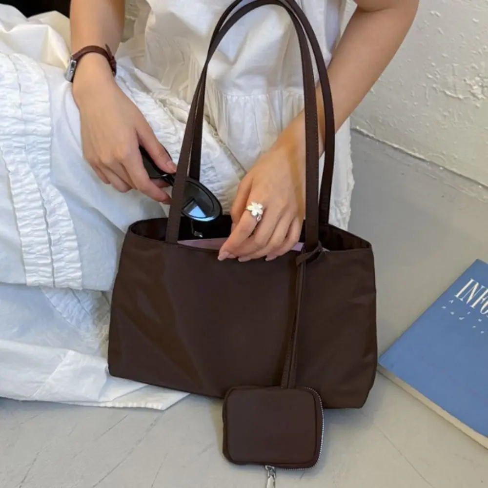 Fashion Elegant Nylon Tote Bag Waterproof Commuting Multiple Compartments Handbag Large Capacity Patchwork Computer Bag Ladies