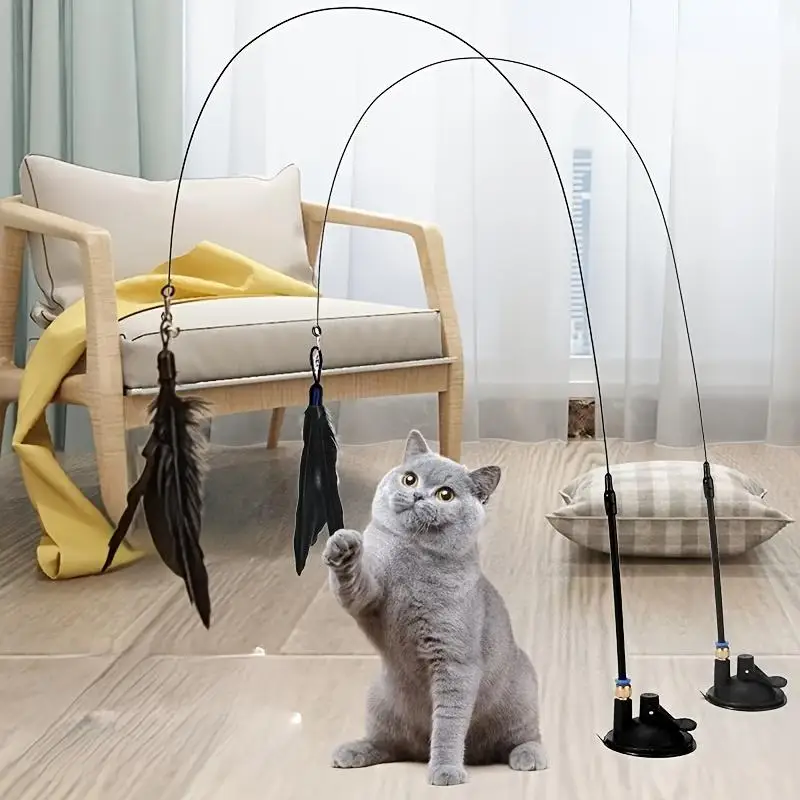 Juguetes para gatos, varita de plumas, juguete interactivo para gatitos con ventosa, reemplazos de plumas desmontables, accesorios de juguetes para gatos