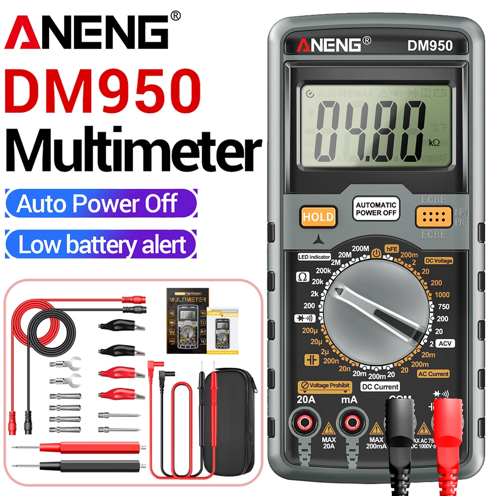 Digital Multimeter Professional Tester AC DC Voltmeter Ammeter Resistance Multifunctional Electronic Detector Tool ANENG DM950